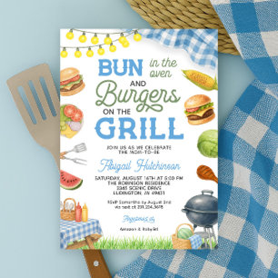 Blue GRILLEN Baby Shower Einladung - Bun in Oven