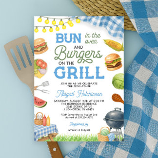 Blue GRILLEN Baby Shower Einladung - Bun in Oven