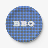 Blue GRILLEN Monogram Karo Kleine Papierplatte Pappteller (Vorderseite)
