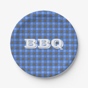 Blue GRILLEN Monogram Karo Kleine Papierplatte Pappteller