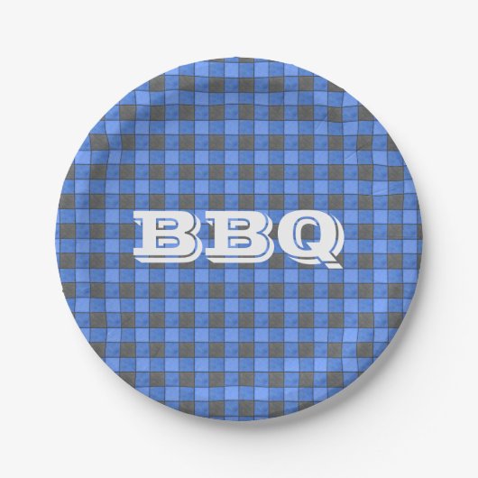 Blue GRILLEN Monogram Karo Kleine Papierplatte Pappteller (Vorderseite)