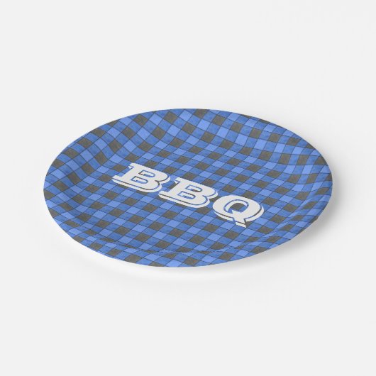 Blue GRILLEN Monogram Karo Kleine Papierplatte Pappteller (Schrägansicht)