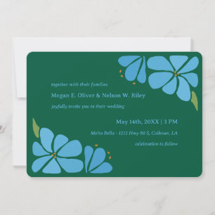 Blue Groovy Blume Muster Hochzeitseinladung Einladung
