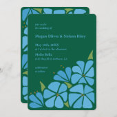 Blue Groovy Blume Muster Hochzeitseinladung Einladung (Vorne/Hinten)