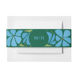 Blue Groovy Blume Muster Hochzeitseinladung Einladungsbanderole