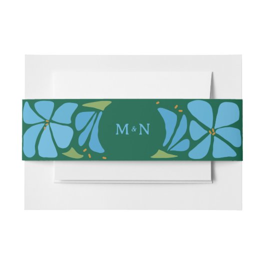 Blue Groovy Blume Muster Hochzeitseinladung Einladungsbanderole (Vorderseite Beispiel)