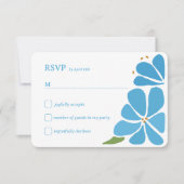 Blue Groovy Blume Pattern Wedding RSVP Karte (Vorderseite)