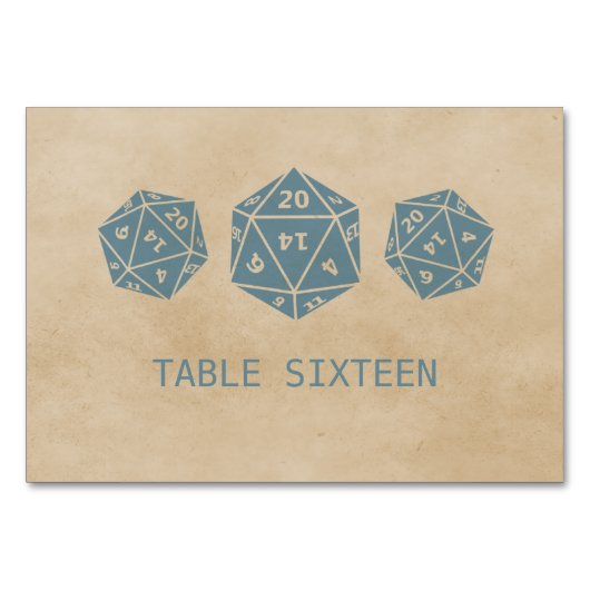 Blue Grunge D20 Dice Gamer Table Card Tischnummer (Vorderseite)