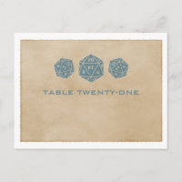 Blue Grunge D20 Dice Gamer Tischnummer Postkarte