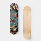 Blue Grunge Dragon Tattoo Skateboard (Vorderseite)