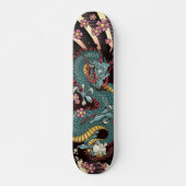 Blue Grunge Dragon Tattoo Skateboard (Vorne)