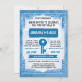 Blue Grunge Esroom Key Geburtstagsparty Einladung (Vorderseite)