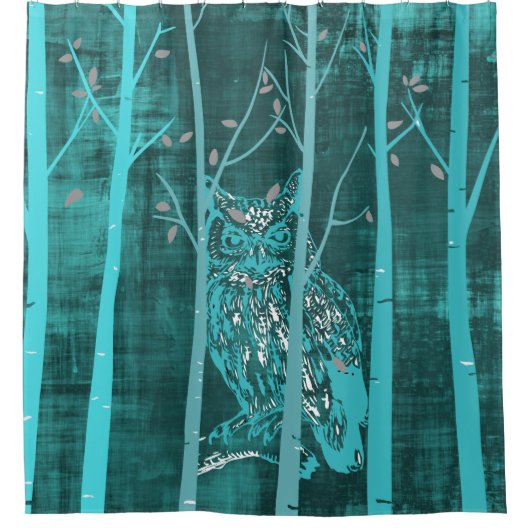Blue Grunge Owl Art Duschvorhang (Vorderseite)