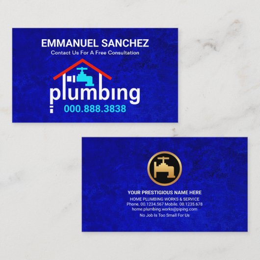 Blue Grunge Plumbing Zuhause Faucet Visitenkarte (Vorne/Hinten)