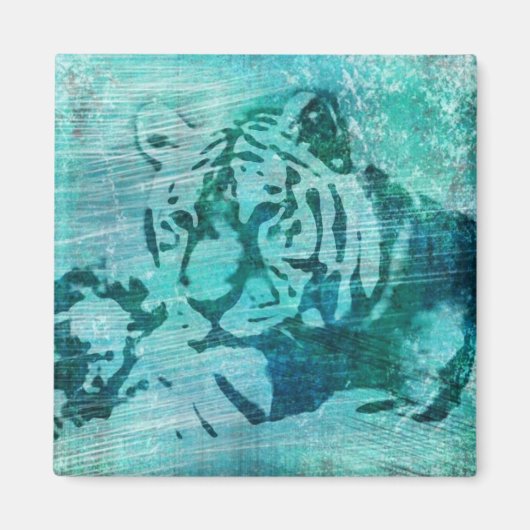 Blue Grunge Tiger Magnet (Vorne)