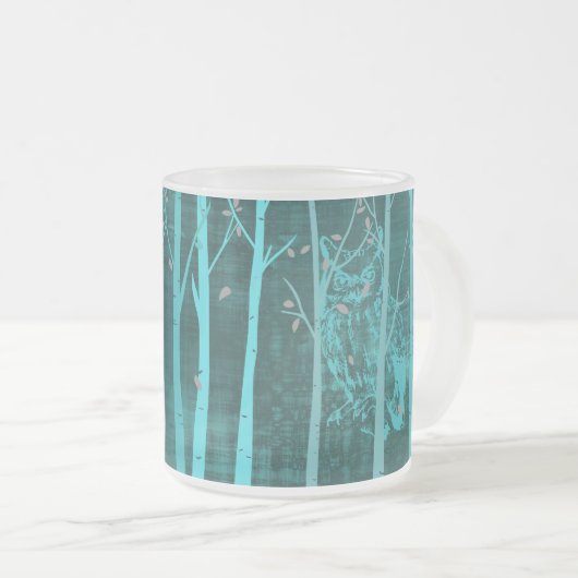 Blue Grunge Woodland Owl Art Mattglastasse (VorderseiteRechts)