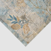 Blue Grungy Distressed Floral Ephemera Collage Seidenpapier (Ausschnitt)