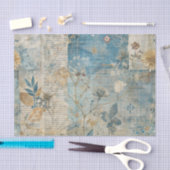 Blue Grungy Distressed Floral Ephemera Collage Seidenpapier (Handwerk)