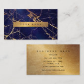 Blue Grungy Gold Marble Vip Business Card Visitenkarte (Vorne/Hinten)