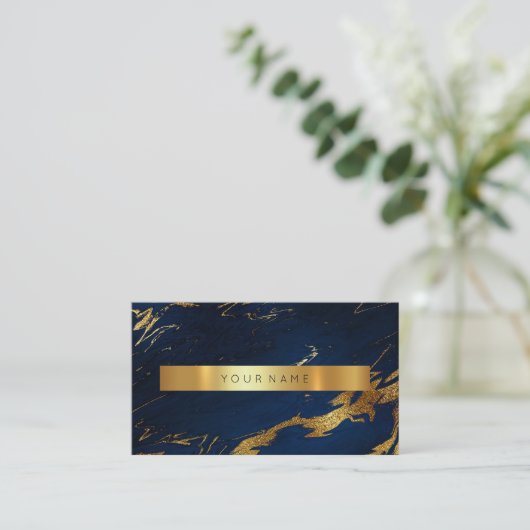 Blue Grungy Gold Marble Vip Business Card Visitenkarte (Stehend Vorderseite)