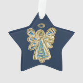 Blue Guardian Angel Art Weihnachtsfeiertag Ornament (Rückseite)