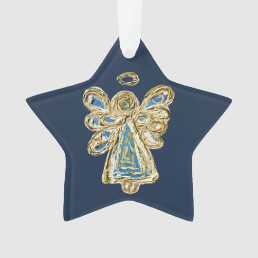 Blue Guardian Angel Art Weihnachtsfeiertag Ornament (Vorderseite)