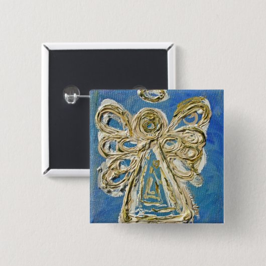Blue Guardian Angel Custom Holiday Button Button (Vorne & Hinten)