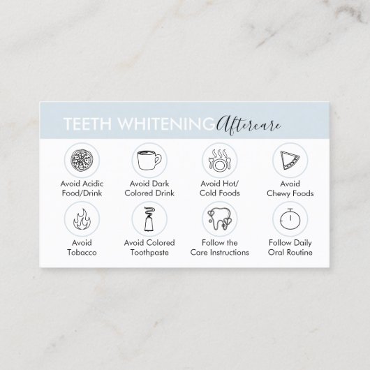 Blue Guide for Teeth Whitening Aftercare Tipps Visitenkarte (Rückseite)