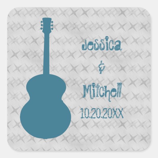 Blue Guitar Grunge Wedding Stickers (Vorderseite)