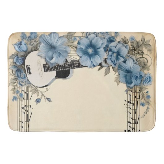 Blue Guitar Musiknotens Blume Badematte (Vorderseite)