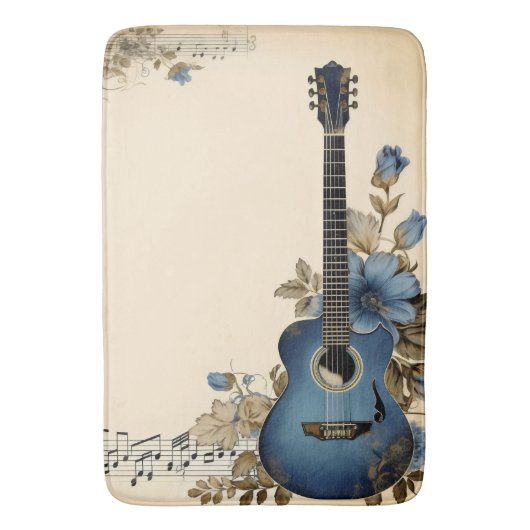 Blue Guitar Musiknotens Blume Badematte (Vorderseite Vertikal)
