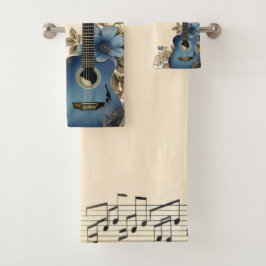 Blue Guitar Musiknotens Blume Badhandtuch Set