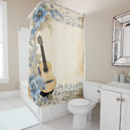 Blue Guitar Musiknotens Blume Duschvorhang