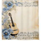 Blue Guitar Musiknotens Blume Duschvorhang (Vorderseite)
