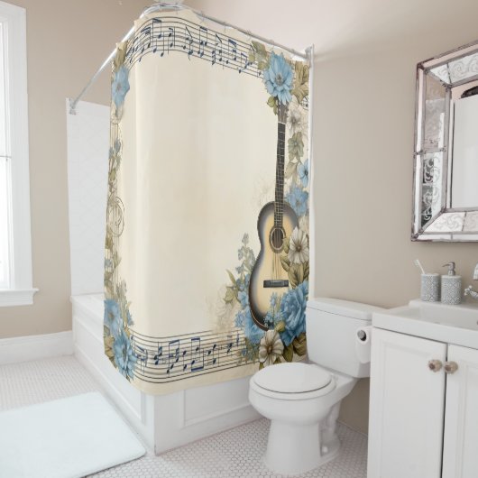 Blue Guitar Musiknotens Blume Duschvorhang (Beispiel)