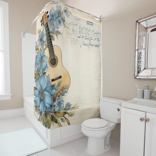 Blue Guitar Musiknotens Blume Duschvorhang (Beispiel)
