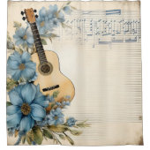 Blue Guitar Musiknotens Blume Duschvorhang (Vorderseite)