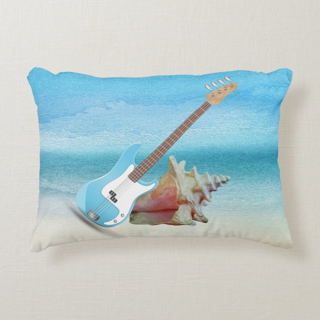 Blue Guitar & Seashell Abstrakt Beach Dekokissen (Vorderseite)
