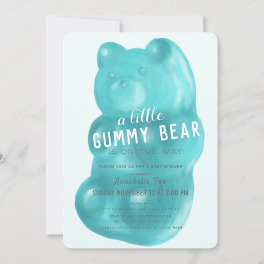 Blue Gummy Bear Boy Baby Dusche Einladung (Vorderseite)