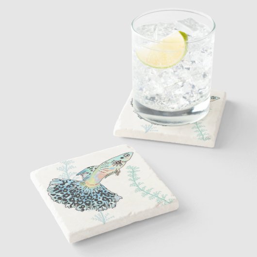 Blue Guppy Stone Untersetzer (Seitenansicht)