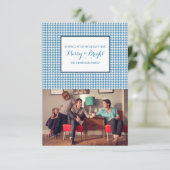 Blue Hahnentrittmuster Holiday Foto Card Einladung (Stehend Vorderseite)