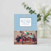 Blue Hahnentrittmuster Holiday Foto Postkarte (Stehend Vorderseite)