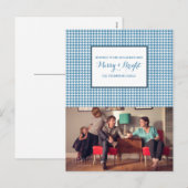 Blue Hahnentrittmuster Holiday Foto Postkarte (Vorne/Hinten)