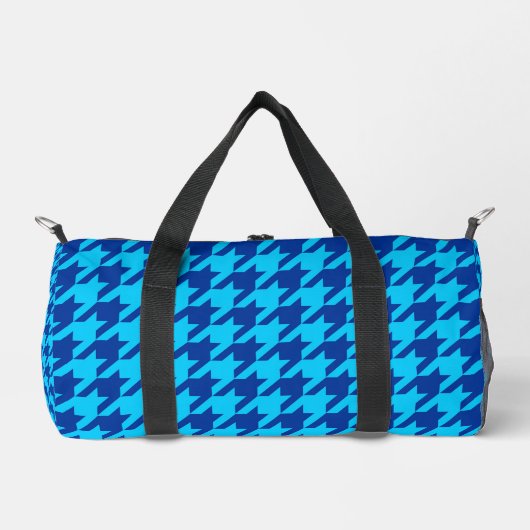 Blue Hahnentrittmuster Kariert Karo Duffle Bag (Vorderseite)