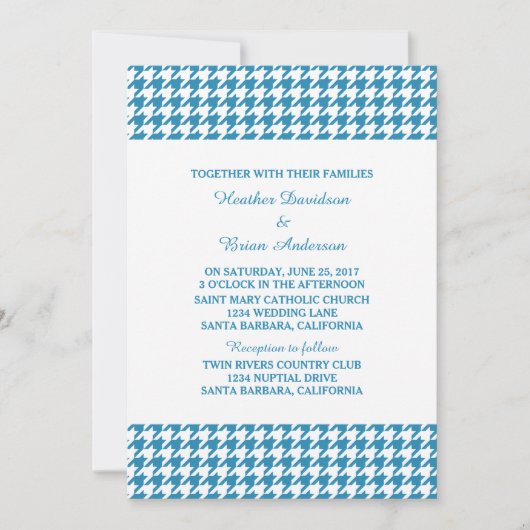 Blue Hahnentrittmuster Wedding Invite Einladung (Vorderseite)