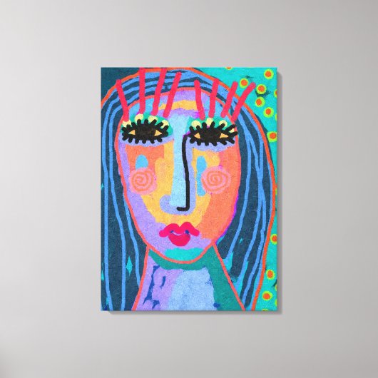Blue Hair Abstrakt Portrait Stretched Canvas Print Leinwanddruck (Vorderseite)