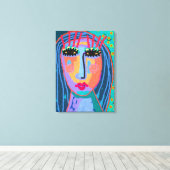 Blue Hair Abstrakt Portrait Stretched Canvas Print Leinwanddruck (Insitu (Holzboden))