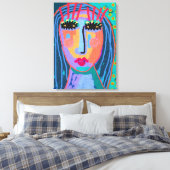 Blue Hair Abstrakt Portrait Stretched Canvas Print Leinwanddruck (Insitu (Schlafzimmer))