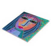 Blue Hair Abstraktes digitales Portrait einer Frau Fliese (Seite)