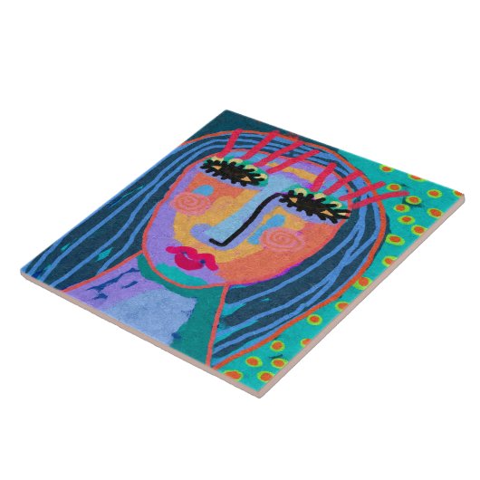 Blue Hair Abstraktes digitales Portrait einer Frau Fliese (Seite)